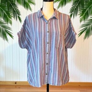 Sonoma Goods for Life Striped Button Down Shirt XL 100% Cotton Oversized Casual